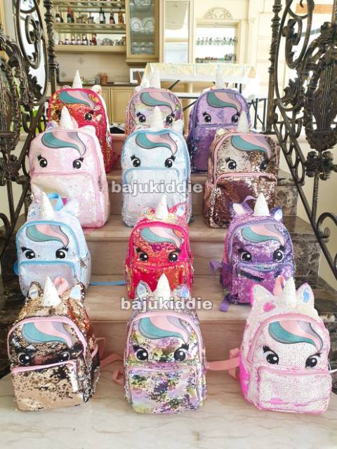 TAS RANSEL SEKOLAH SEQUIN UNICORN BLINK SEQUIN BAG IMPORT / TAS UNICORN LUCU BERUBAH WARNA