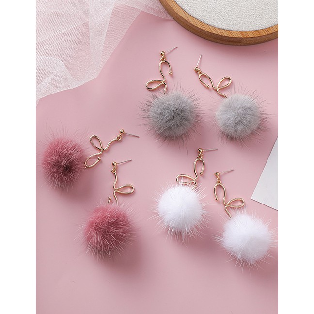 LRC Anting Tusuk Fashion Pink Line Petal Hair Ball Earrings D63802