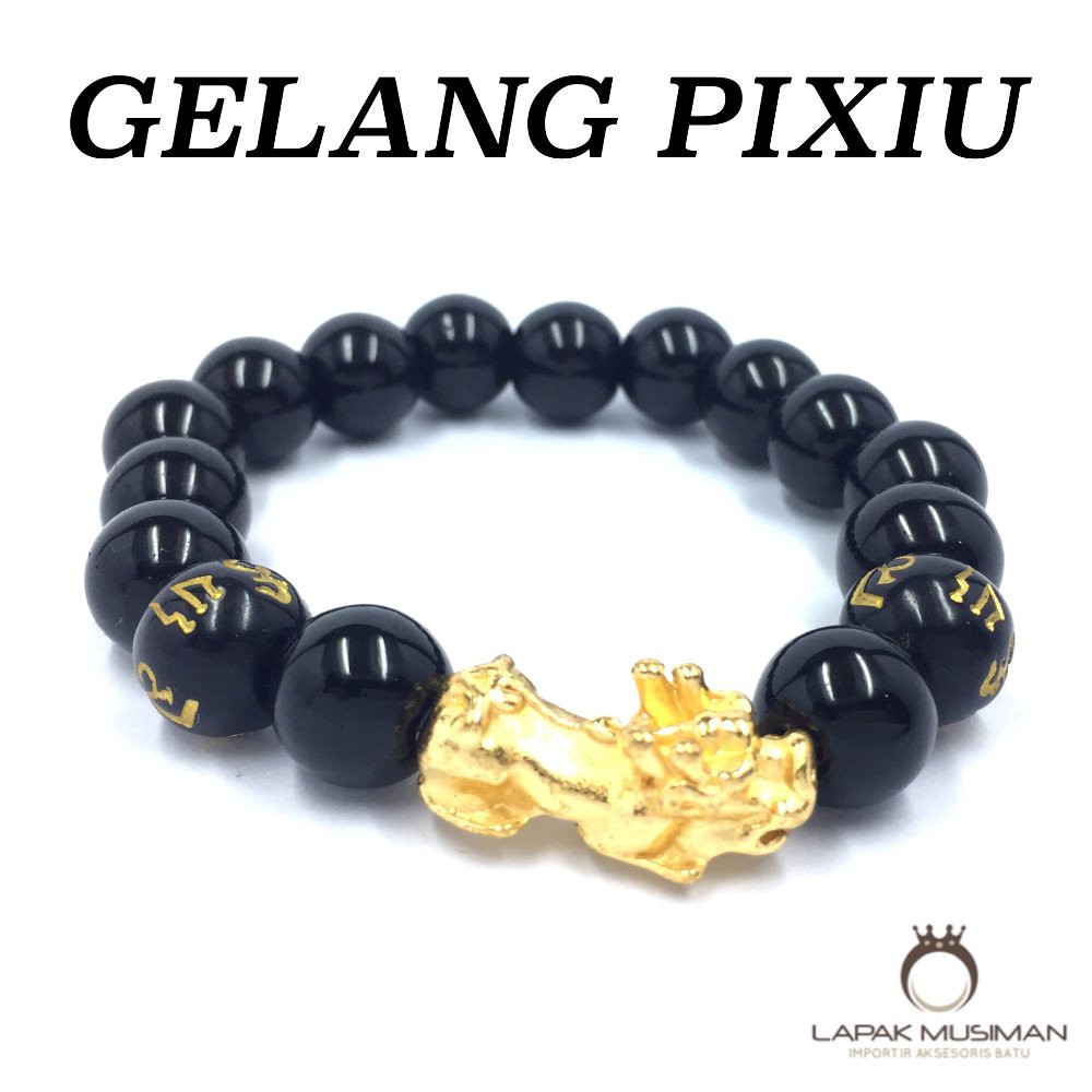 [Bayar di Tempat] Gelang Giok Hitam Kombinasi Pixiu Mantra Buddha