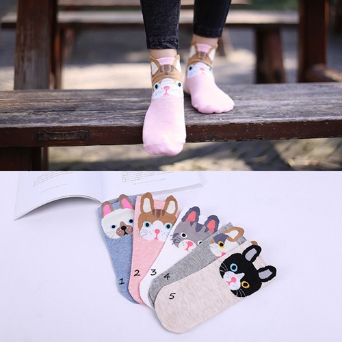 Socks Cute Cartoon Animal Cat/Fox/Dog Sock Cotton Girl Socks (Warna &amp; Model Random) D1227