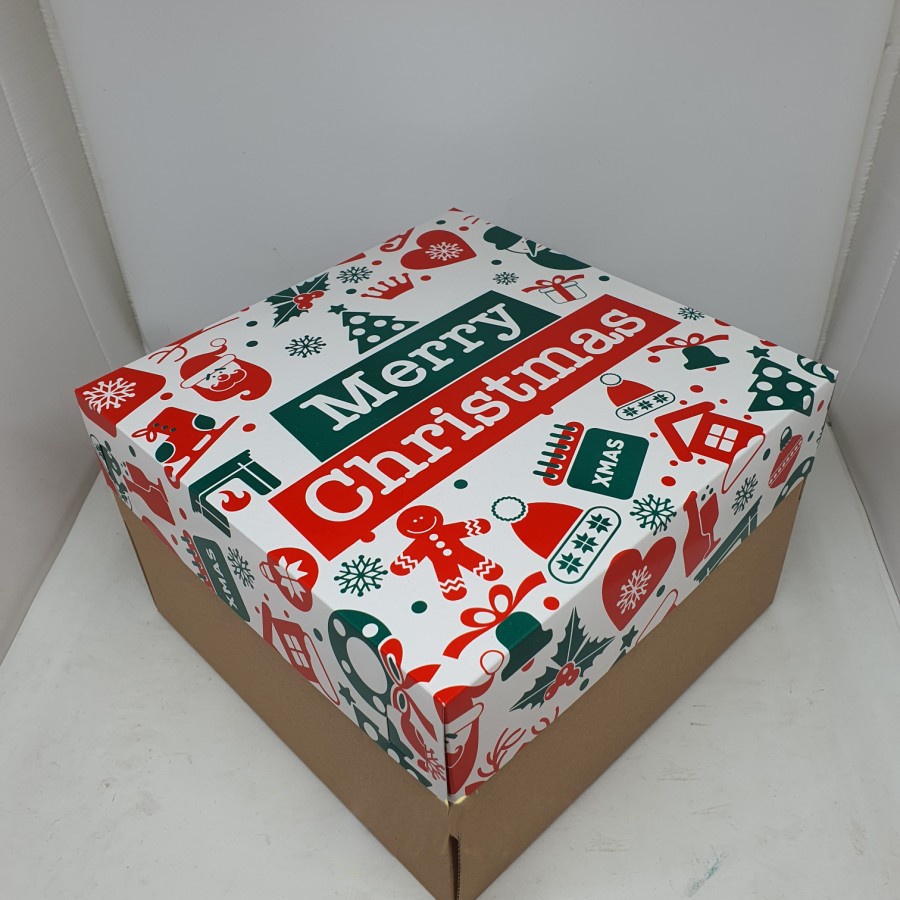 

(5 PCS) Dus Kue Bolu Natal Cake Box Packaging Hampers dan Parcel Christmas Kotak Motif Snowman Kardus Ukuran 25x25 cm