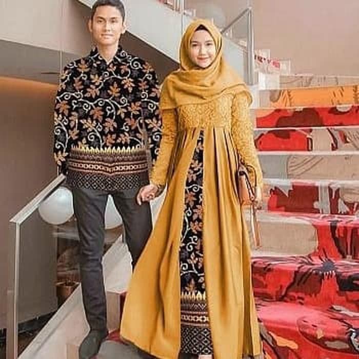 BATIK COUPLE COMBI BROKAT BAJU PESTA KONDANGAN / FARIDAH MUSTARD       Terusan