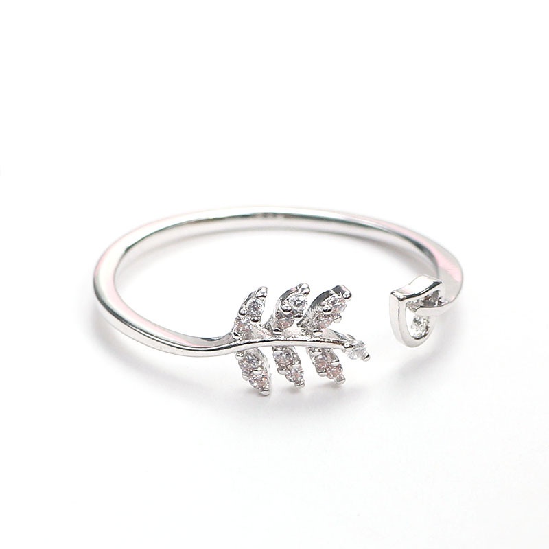 Cincin Berlian Imitasi Model Terbuka Bentuk Daun Untuk Hadiah Ulang Tahun