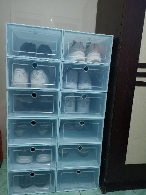 1 Set Isi (3pcs) Kotak Sepatu/sandal Transparan/flip Shoes Box/rak Sepatu
