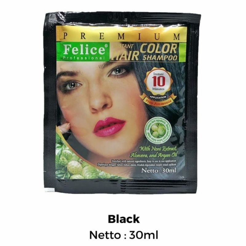 [ECER 1 SACHET] FELICE Premium Instant Hair Color Shampoo Black 30 mL | Shampoo Warna Hitam