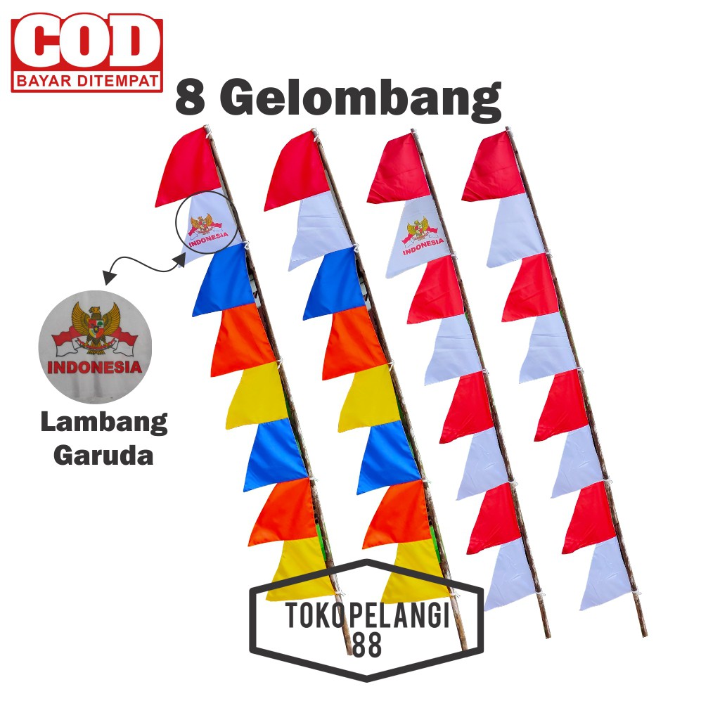 Jual Bendera Umbul Umbul 8 Gelombang Warna Merah Putih Garuda Panjang Segitiga Termurah 0981