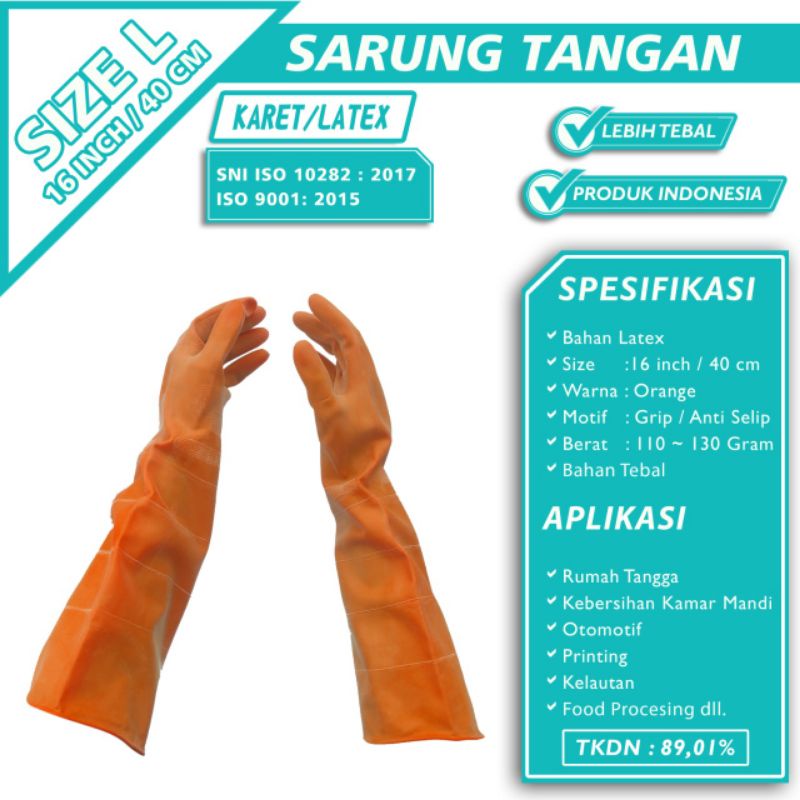 TERMURAH SARUNG TANGAN KARET / TERLARIS SARUNG TANGAN CUCI PIRING 16 INCH ORANGE