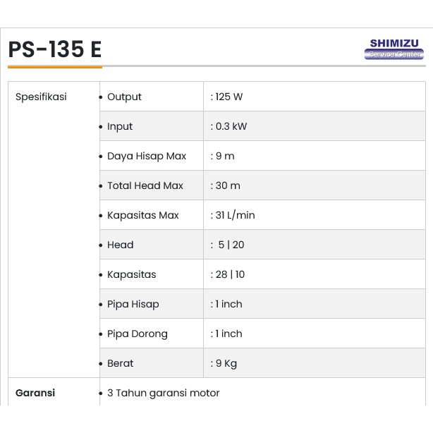 POMPA AIR SHIMIZU PS 135 E ALAT PENYEDOT AIR WATER PUMP