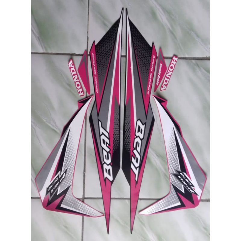 stiker striping beat iss 2018 hitam pink