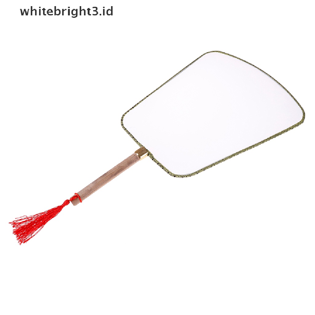 {whitebright3.id} White Elegant Hand Fan Gong fan blank children DIY art painted fan ,