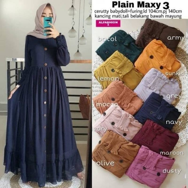 Plain Maxi Dress/Pakaian Wanita-5