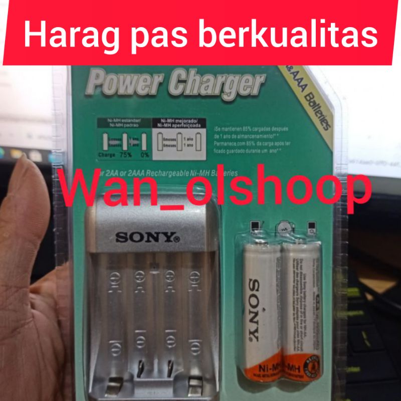 Charger Baterai AA / AAA Power Charger SONY BONUS 2 Pcs Baterai AA