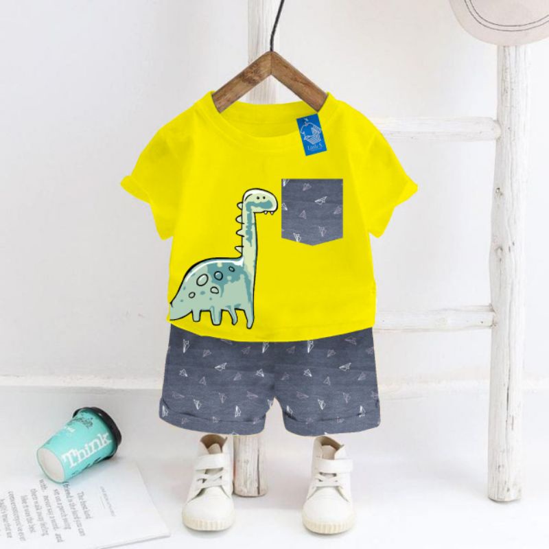 Setelan Anak Laki laki Set Kids Boy Pocket by Little S Size 2-7 Tahun