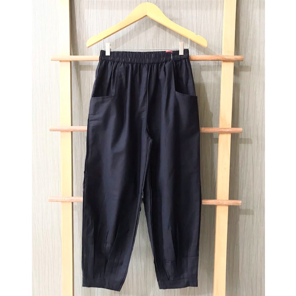 CoD- Hinata Pants- Celana Santai 7/9- Celana Kulot Wanita- Celana Baggy Rami Premium- Celana Panjang-Black