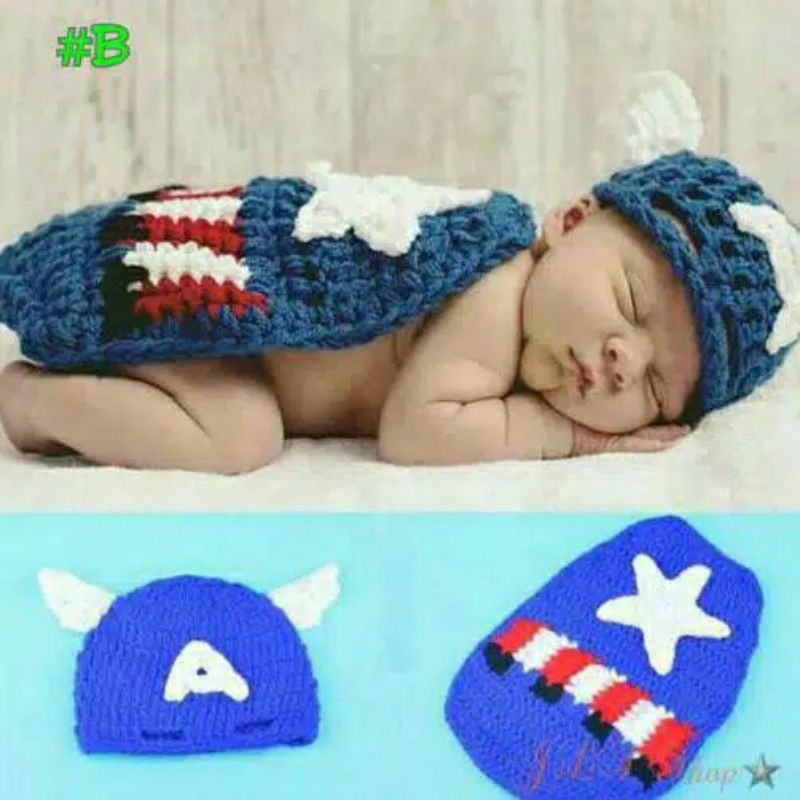 Kostum Rajut Foto Bayi #Captain America - Model A