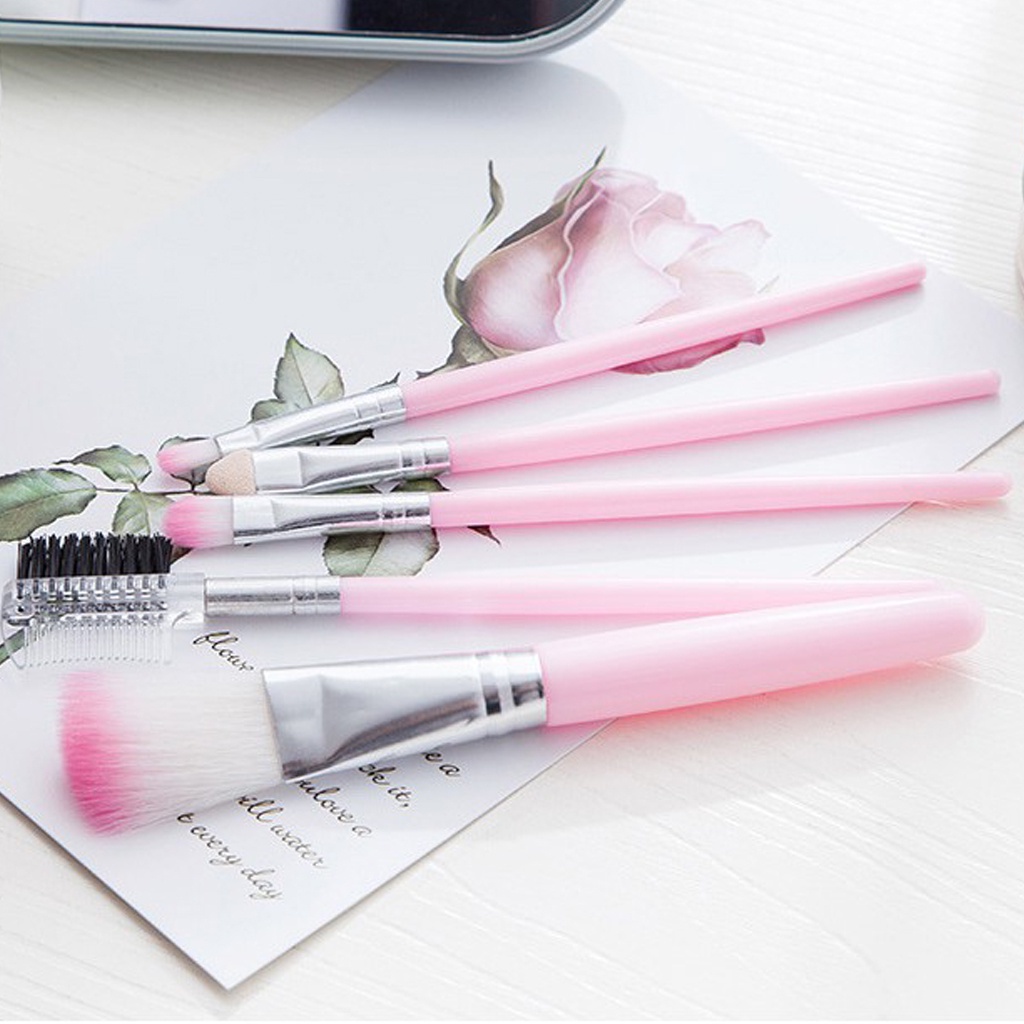 INFY - R636 5PCS/ Set Kuas 5 in 1 Make Up Brush Kuas Makeup Eyebrow Brush Blush On Brush Eyeshadow Brush Sponge