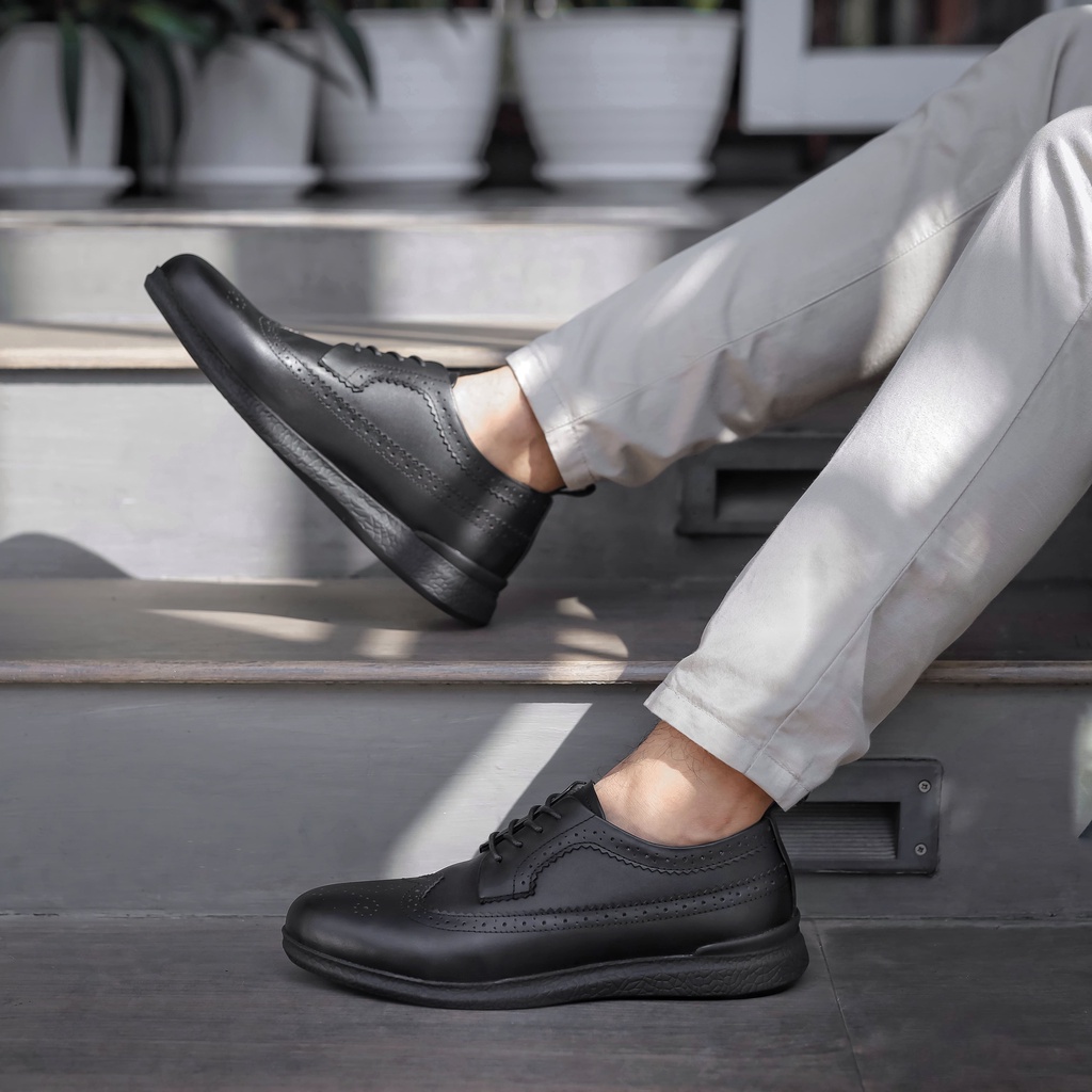 British 2.0 Black (Kulit Asli) - Sepatu Pantofel Pria Kulit Asli Formal Kerja Kantor Kuliah Oxford Tali Hitam - Pantopel Cowok Original