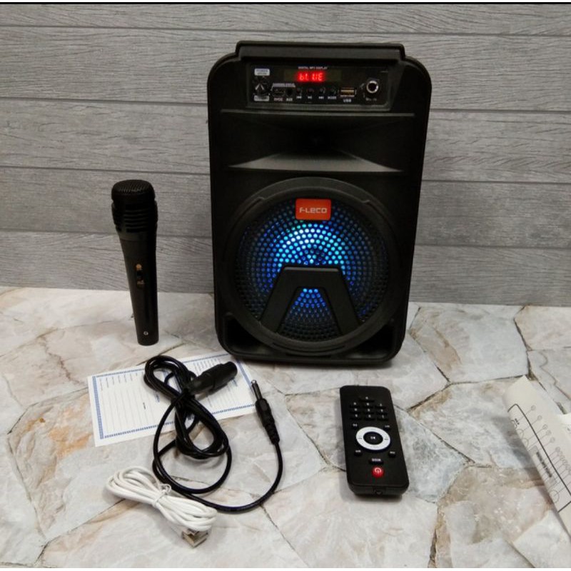 speaker karaoke mic bluetooth komplit remot portabel original fleco f3363/f3362