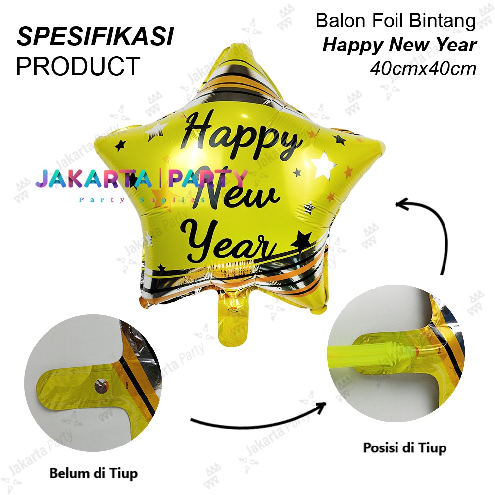 Balon Bintang Happy New Year / Balon Foil Bintang / Balon Bintang