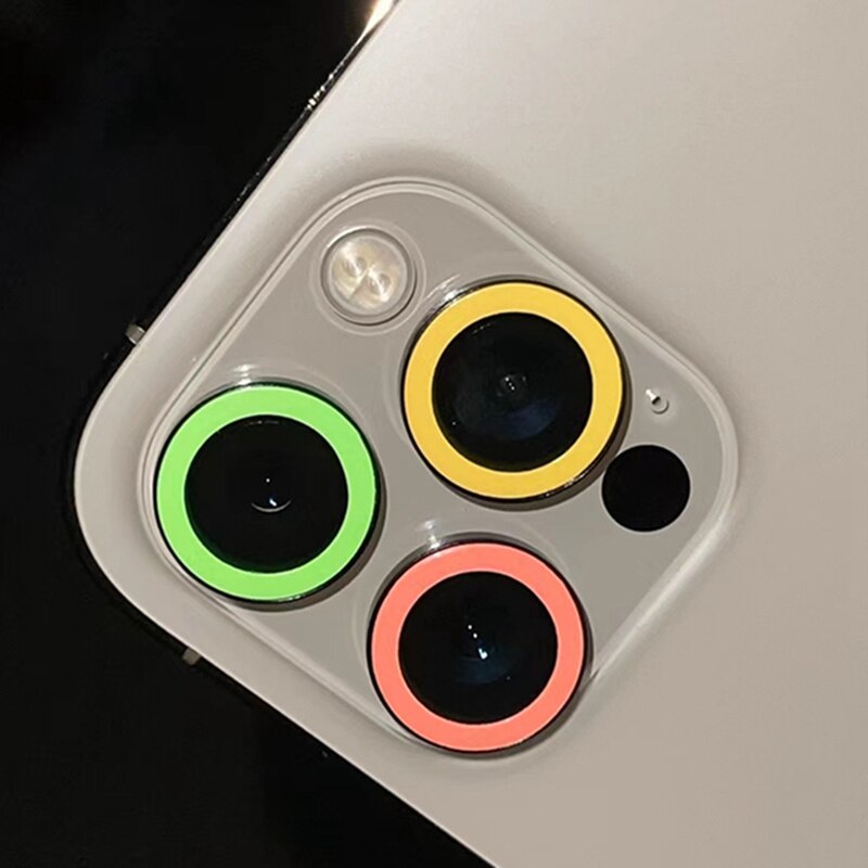 Pelindung Lensa Kamera Luminous Fluorescent Bahan Metal Untuk Iphone 13 12 Pro Max 11 Pro Max 12mini 11 / 12pro