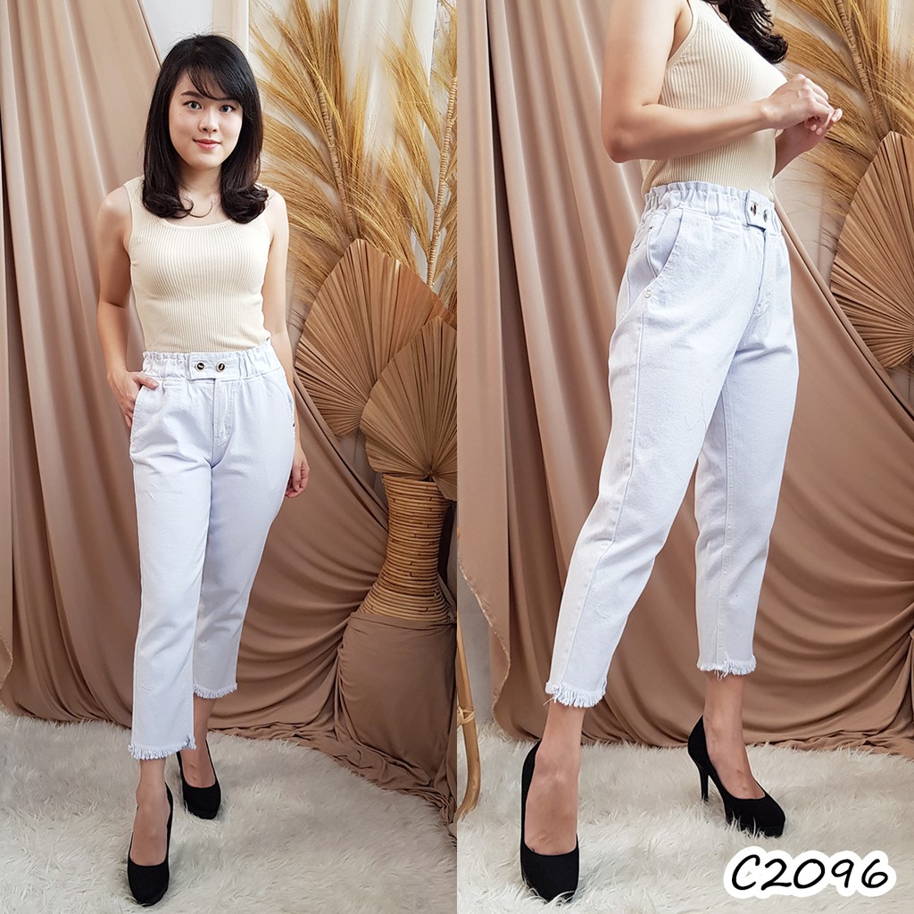 C2096 celana  jeans  pilis putih bagian bawah  rawis  Shopee 