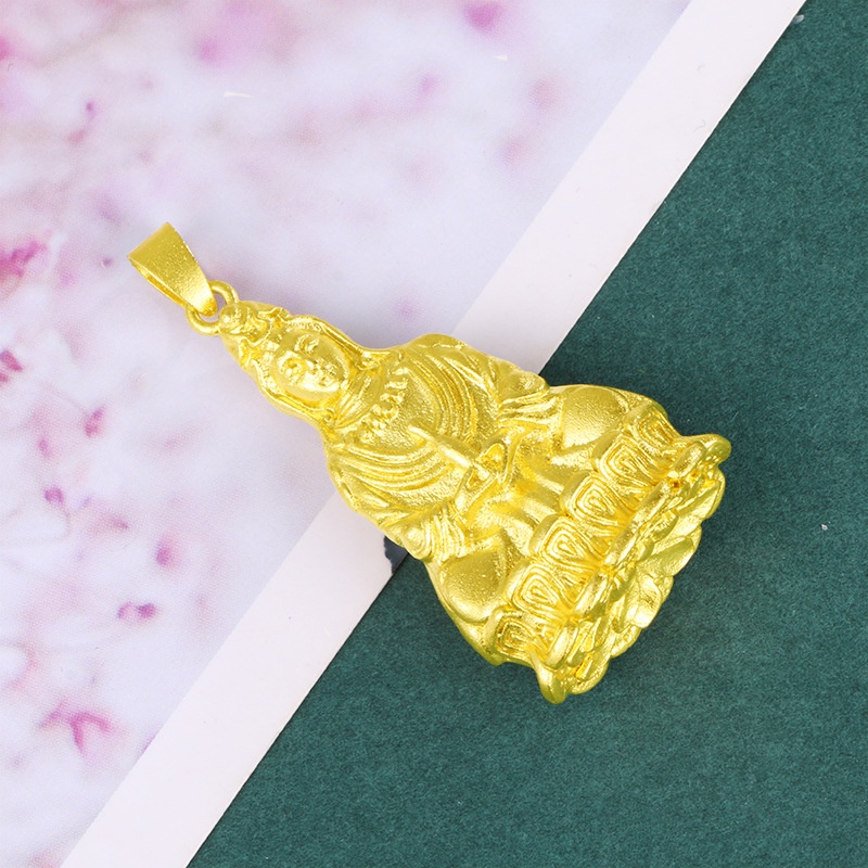 Kalung Emas Emas Asli Kadar 375 Dengan Liontin Lotus Avalokitesvara 3D Untuk Pria Dan Wanita