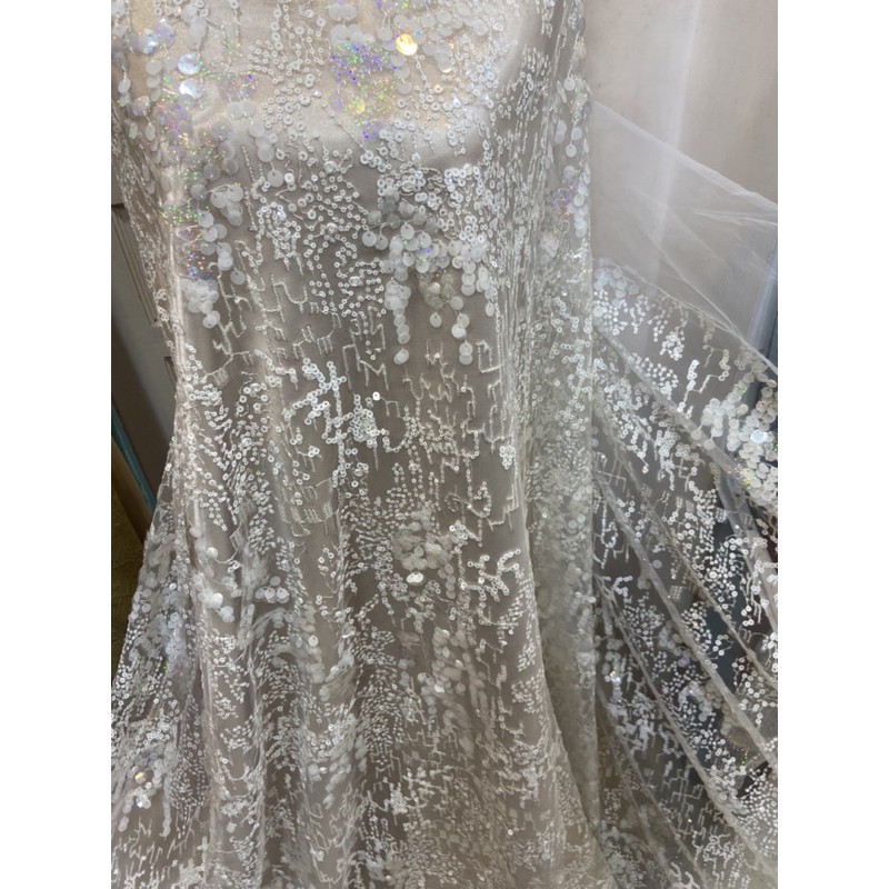 [EXCLUSIVE SERIES] tile bridal untuk wedding gown/ party, bahan pengantin, tile putih payet