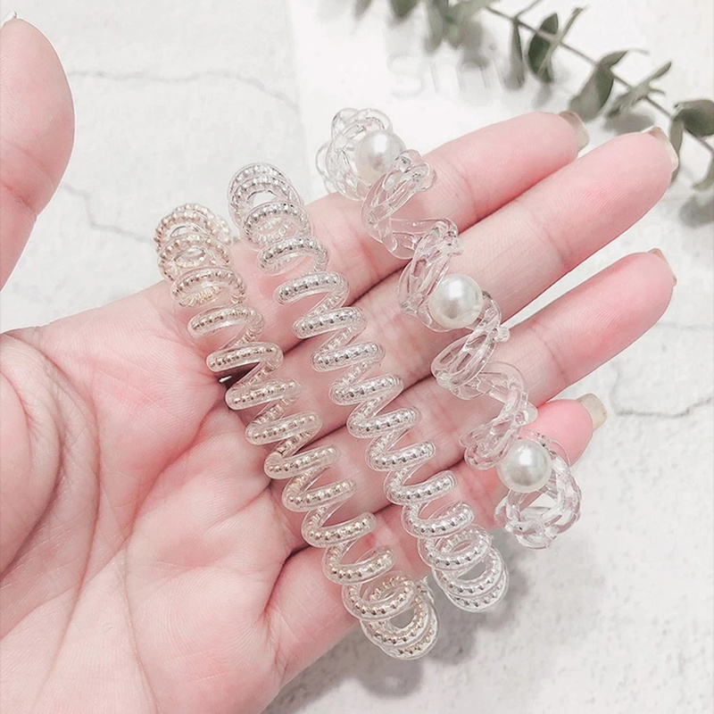 Ikat Rambut Model Kabel Telepon Bahan Karet Elastis Gaya Korea Untuk Wanita