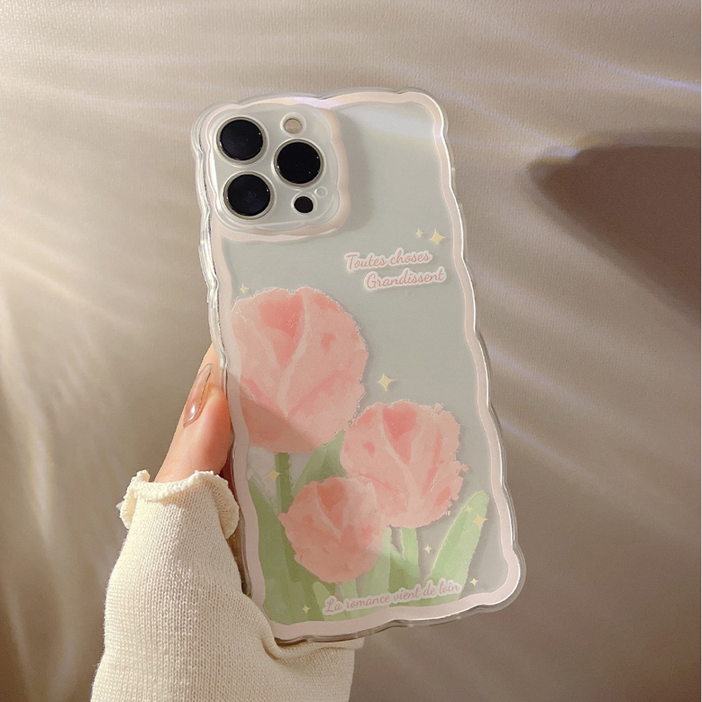 Soft Case Pelindung Lensa Kamera Motif Tulip Dan Awan Tahan Banting Untuk iPhone 13 Pro Max 11 12 Pro X XS Max 7 8 Plus SE 2020