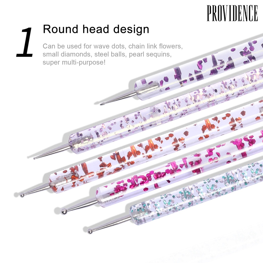 Providence 5Pcs/Set Nail Pen Long Lifespan Easy to Use Acrylic Double-Head Nail Art Drawing Liner for Beauty