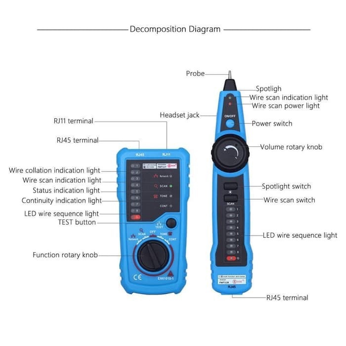 Tester LAN Kabel RJ45 Network Jaringan cat 5 6 FWT-11 Wire Tracker FWT11 RJ11 RJ-45