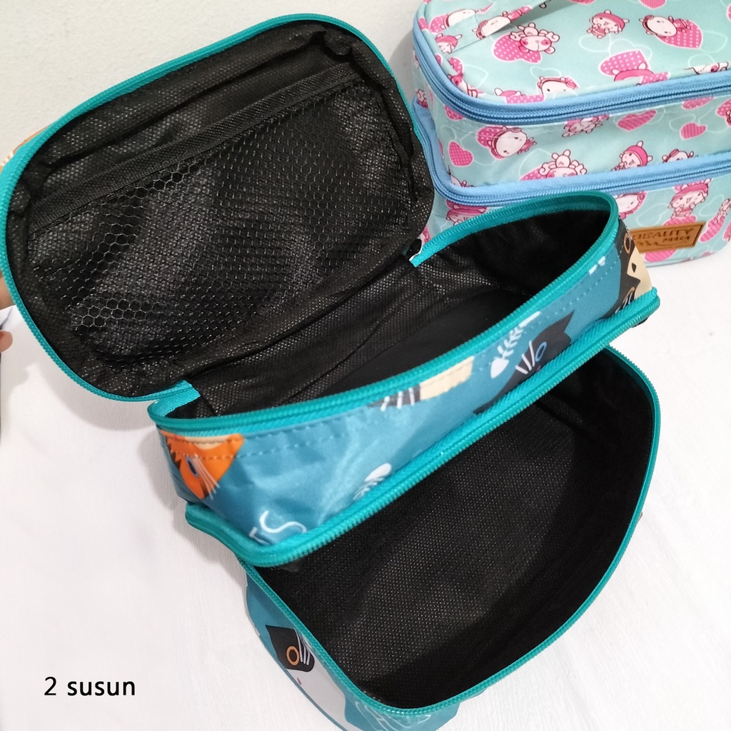 Pouch Make Up motif tempat penyimpan alat rias susun mini tas kosmetik waterproof travel organizer kecil