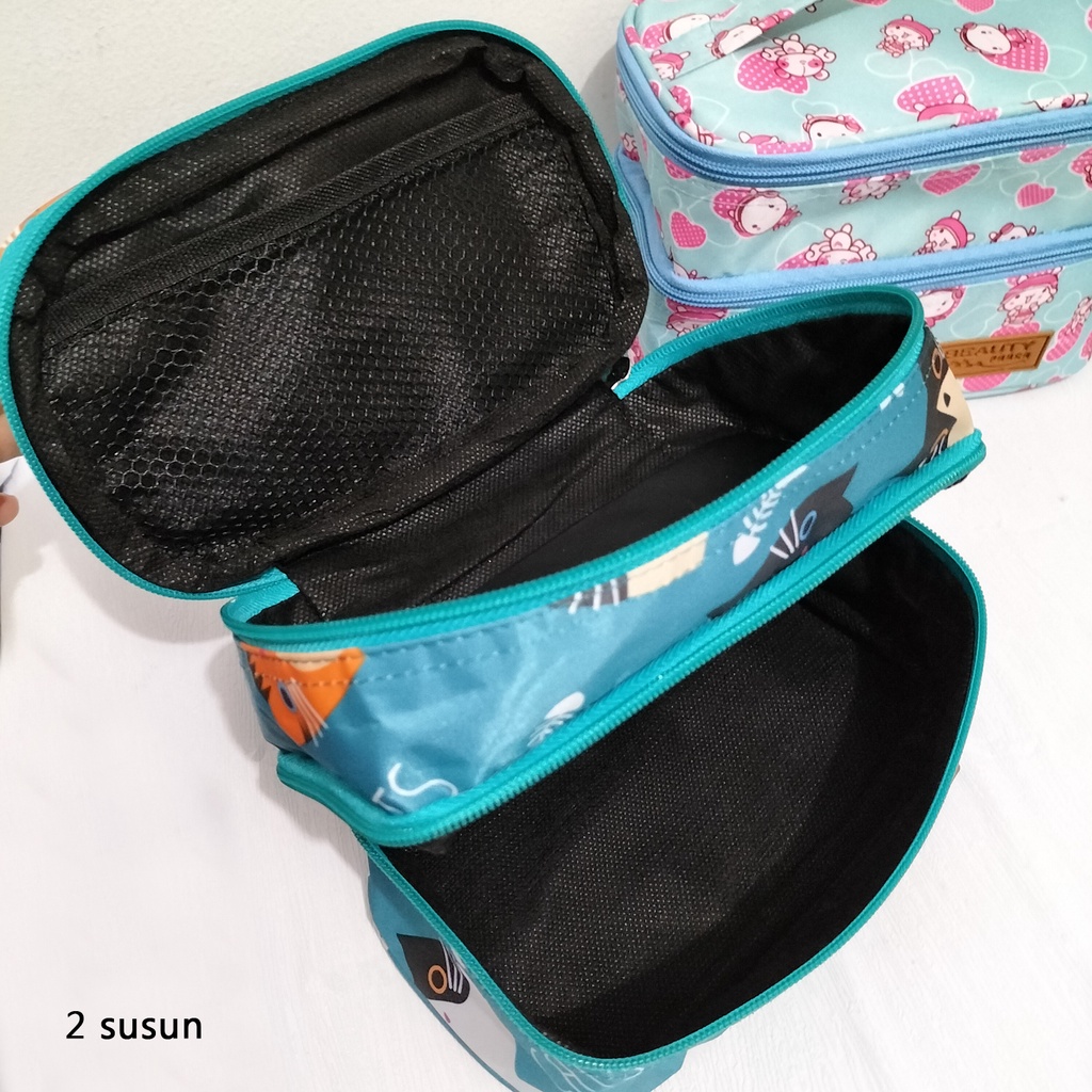 TAS MAKE UP SUSUN  MINI POUCH KOSMETIK WATERPROOF TRAVEL ORGANIZER MOTIF TEMPAT MAKE UP MOTIF LUCU TAS COSMETIC WANITA MURAH