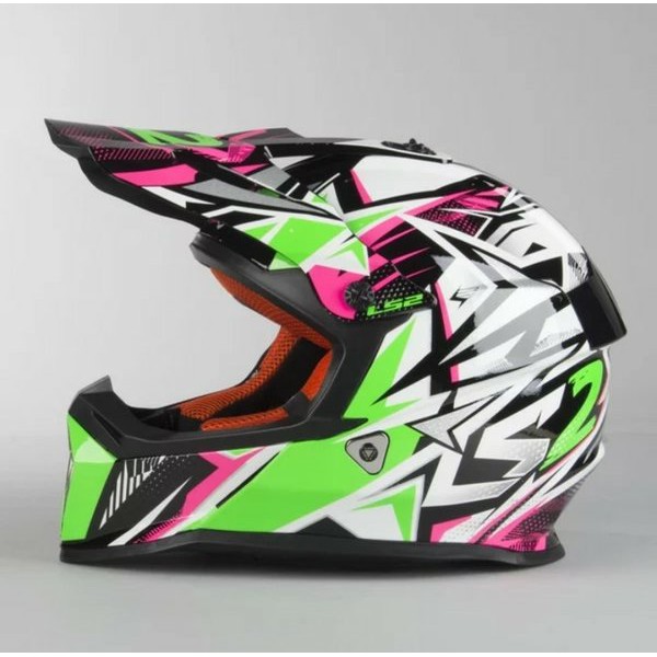 HELM CROSS LS2 MX437 GREEN WHITE PINK