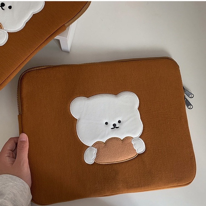 Sleeve Pouch Sarung Tas Bag Case Ipad Tab Tablet Macbook Air Pro Laptop Asus Acer Lenovo HP Huawei 11 12 13 14 15 inch Motif Gambar Beruang Bear Warna Coklat Brown Lucu Cute Murah Korean Model