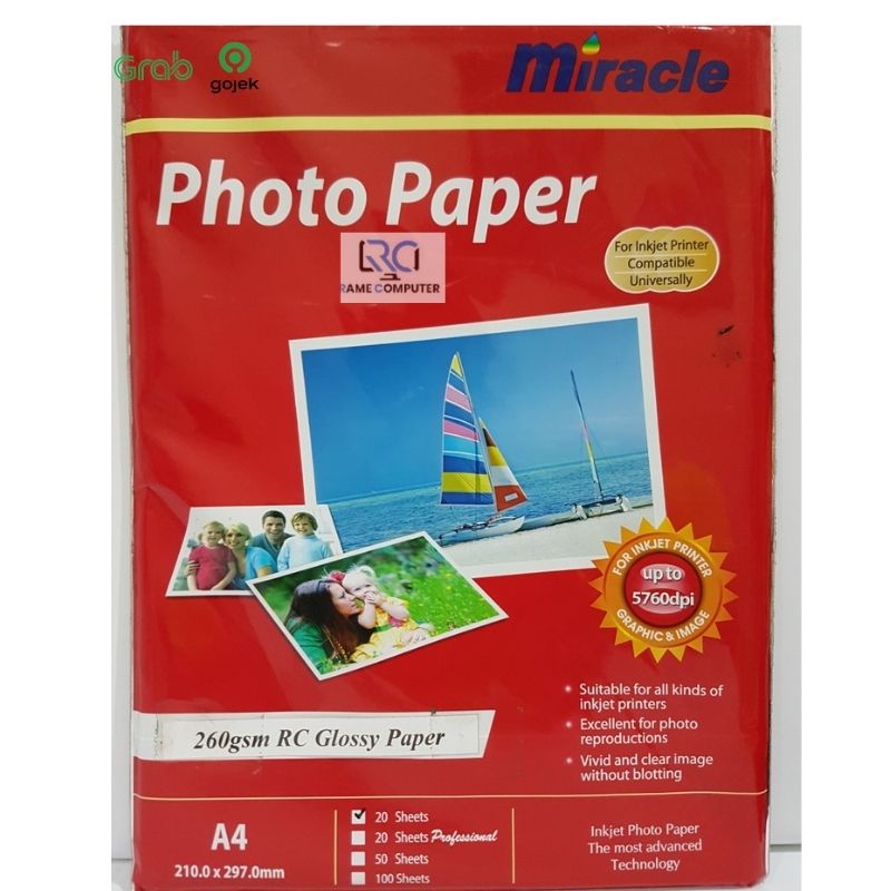 Kertas Foto 260gr A4 Premium RC Glossy Photo Paper Miracle