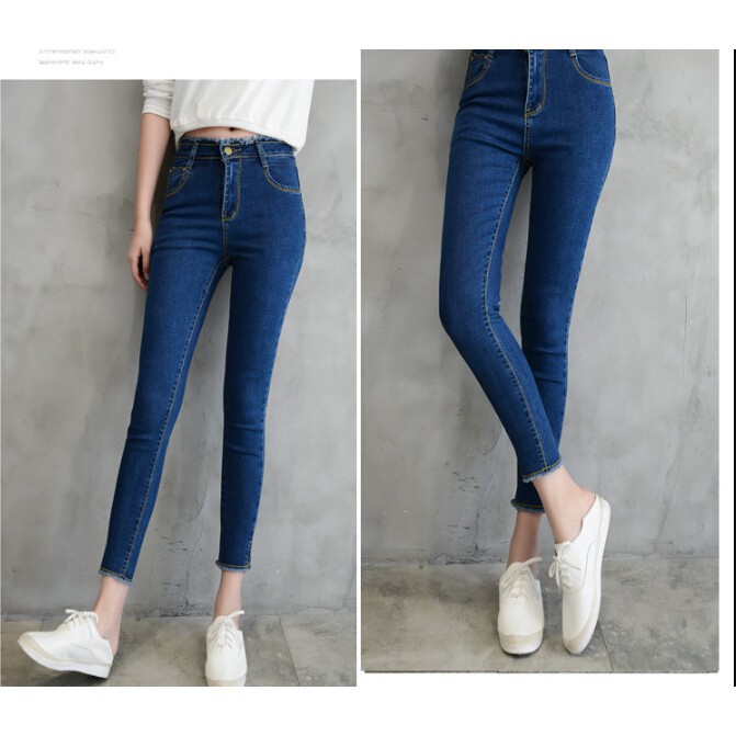  Celana  Panjang Jeans  High Waist Elastis Ala Korea Warna 