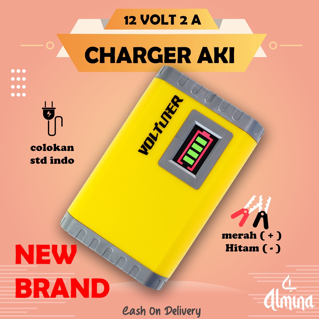 CHARGER AKI 2A 12V MOTOR MOBIL KABEL INDONESIA CASAN AKI ACCU ALAT CAS AKI MOTOR MOBIL 12V 2A