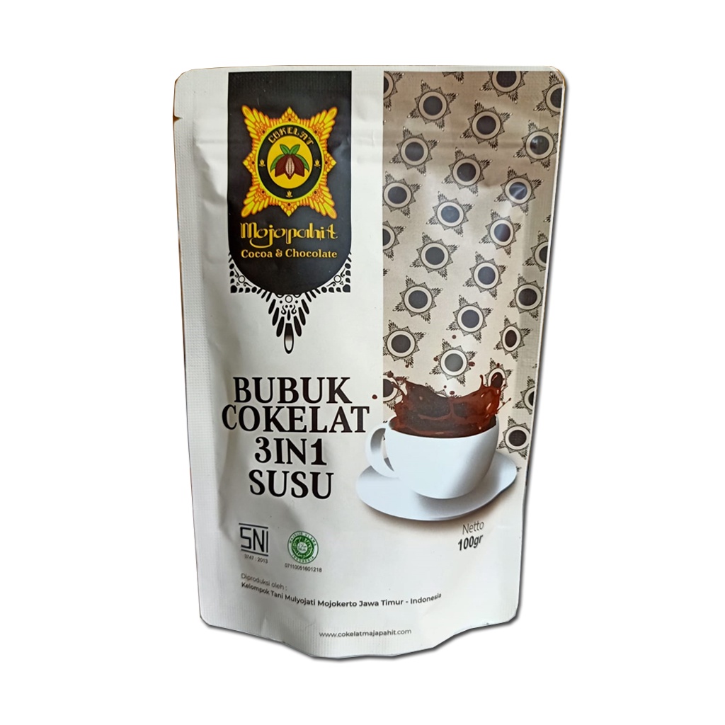 

Coklat Bubuk 3in1 (Cokelat Susu Gula) 100 gr Kemasan Pouchby Cokelat Majapahit/Coklat Sehat Tanpa Pengawet