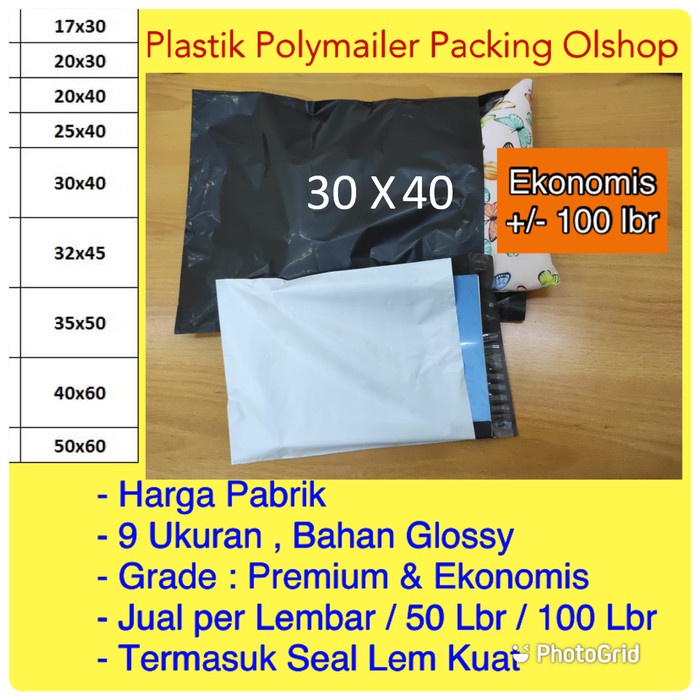 

Polymailer Hitam 30x40 Amplop Plastik Online 100 lbr Putih Glossy mura - Hitam
