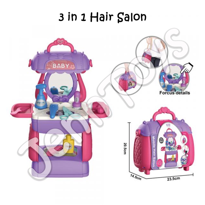 JennToys - Mainan anak pretend play Dokter set make up dandan dress up tas koper dokter set supermarket set kitchen set - 3 in 1 BEAUTY SET DRESSER