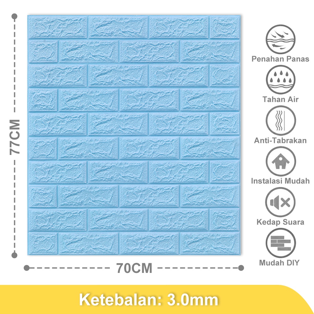 Wallpaper Dinding Foam 3D Dekor Kamar Motif Batu Bata Wallpaper High Quality-Biru(3mm)