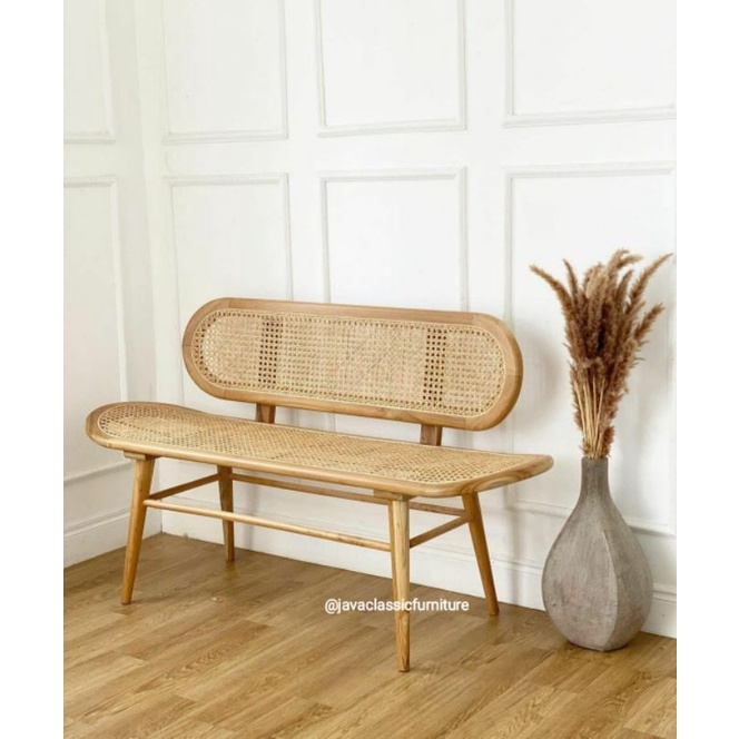 KURSI BANGKU KACANG ROTAN VINTAGE RETRO CAFE ANTIK UNIK BISA UNTUK TERAS SANTAI OUTDOOR INDOOR SANDARAN ROTTAN BAHAN KAYU JATI BERKUALITAS EXPORT HARGA MURAH FINISHING NATURAL FURNITURE JEPARA-4