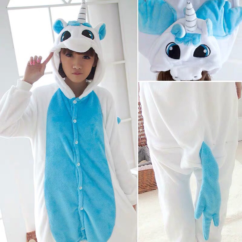 BONEKA KOSTUM ONESIE UNICORN PUTIH BIRU PIYAMA COSPLAY