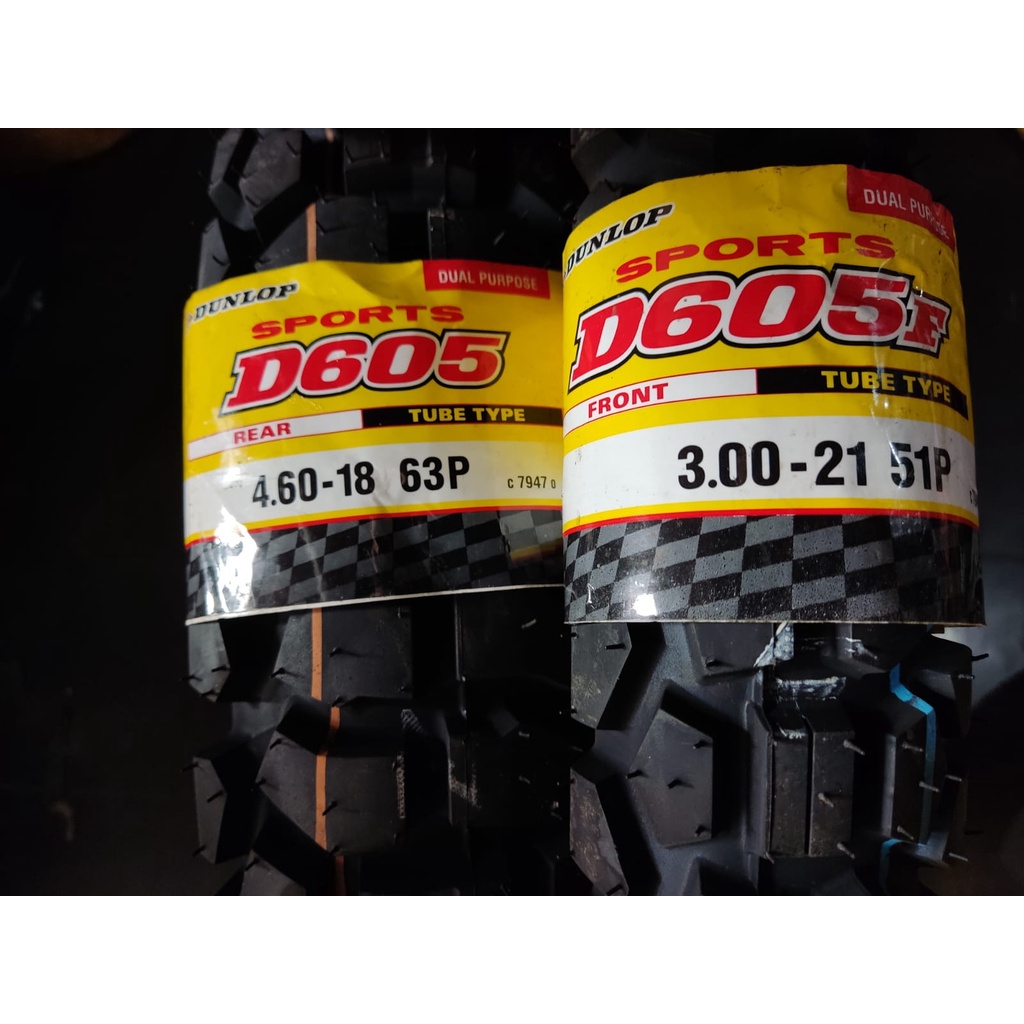( PAKET 2 BAN D605 ) 300 - 21 & 460 - 18 D605 DUNLOP Ban Luar Motor semi trail cross KLX CRF WR155 G