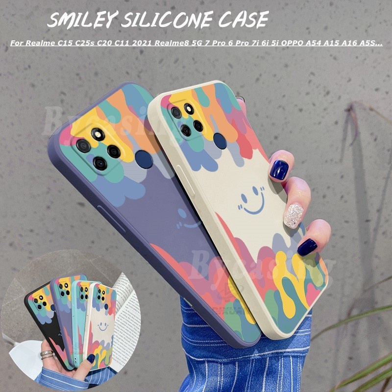 Smiley Casing Realme 8i C11 2021 C25 C25s C20 C15 C12 C11 C3 C2 7i 6i 5i 5Pro A16 A15 A15S A54 A37 A59 F1S A5S A7 A12 A52 A92 F7 Square Silicone Ice Cream Color Soft TPU Case BY