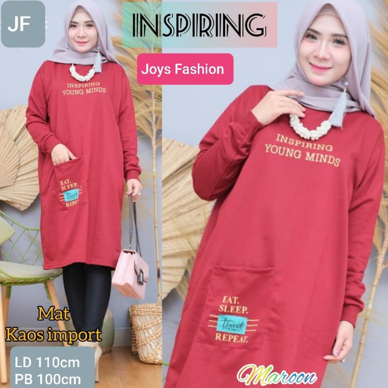 JF Atasan Tunik Kaos babyterry Jumbo Wanita Muslimah Terbaru INSPIRING LD 110cm PB100