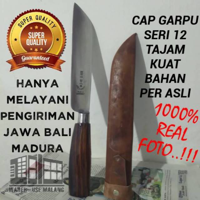 Pisau Dapur Daging Cap Garpu Lokal Sarung Kulit Asli
