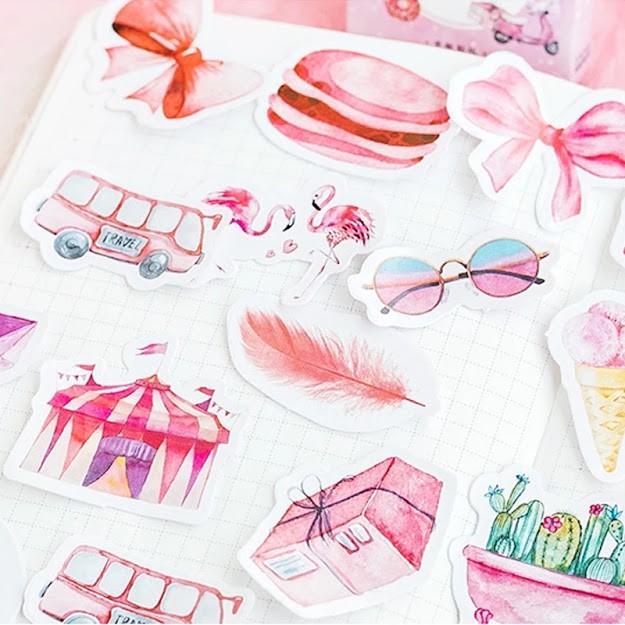 

Sticker Girl Pink Theme Aesthetic Scrapbook DIY Bujo Planner Diary