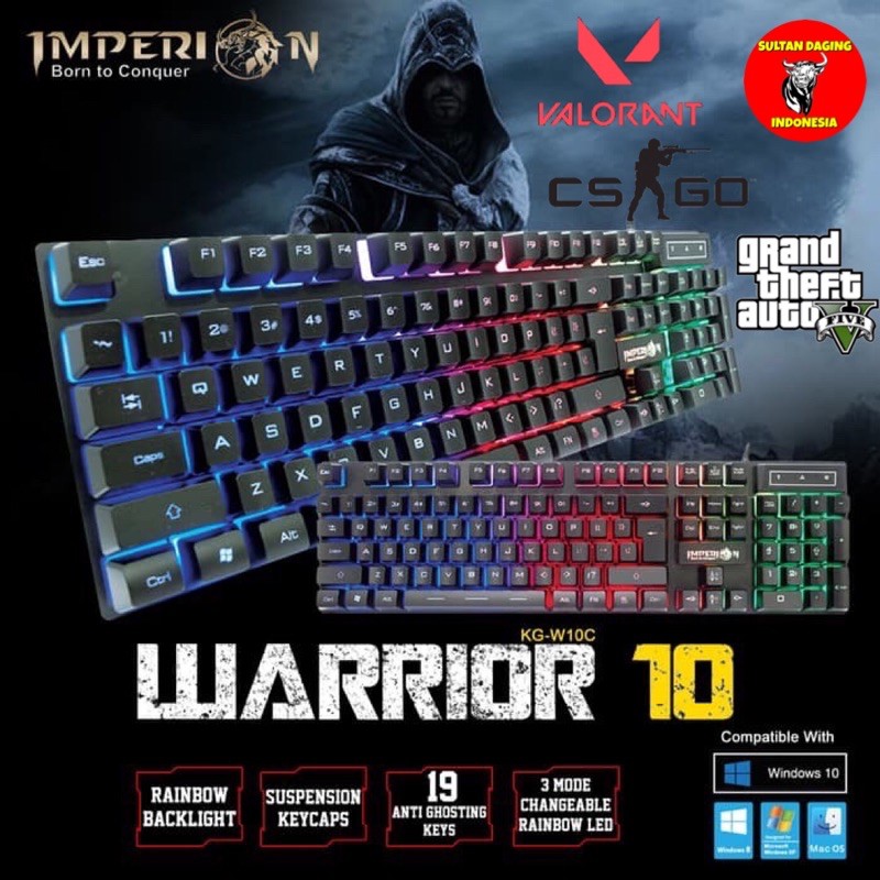 KEYBOARD GAMING RGB IMPERION WARRIOR 10 KG-W10C/ KEYBOARD RGB/ KEYBOARD LED/ KEYBOARD GAMERS RGB